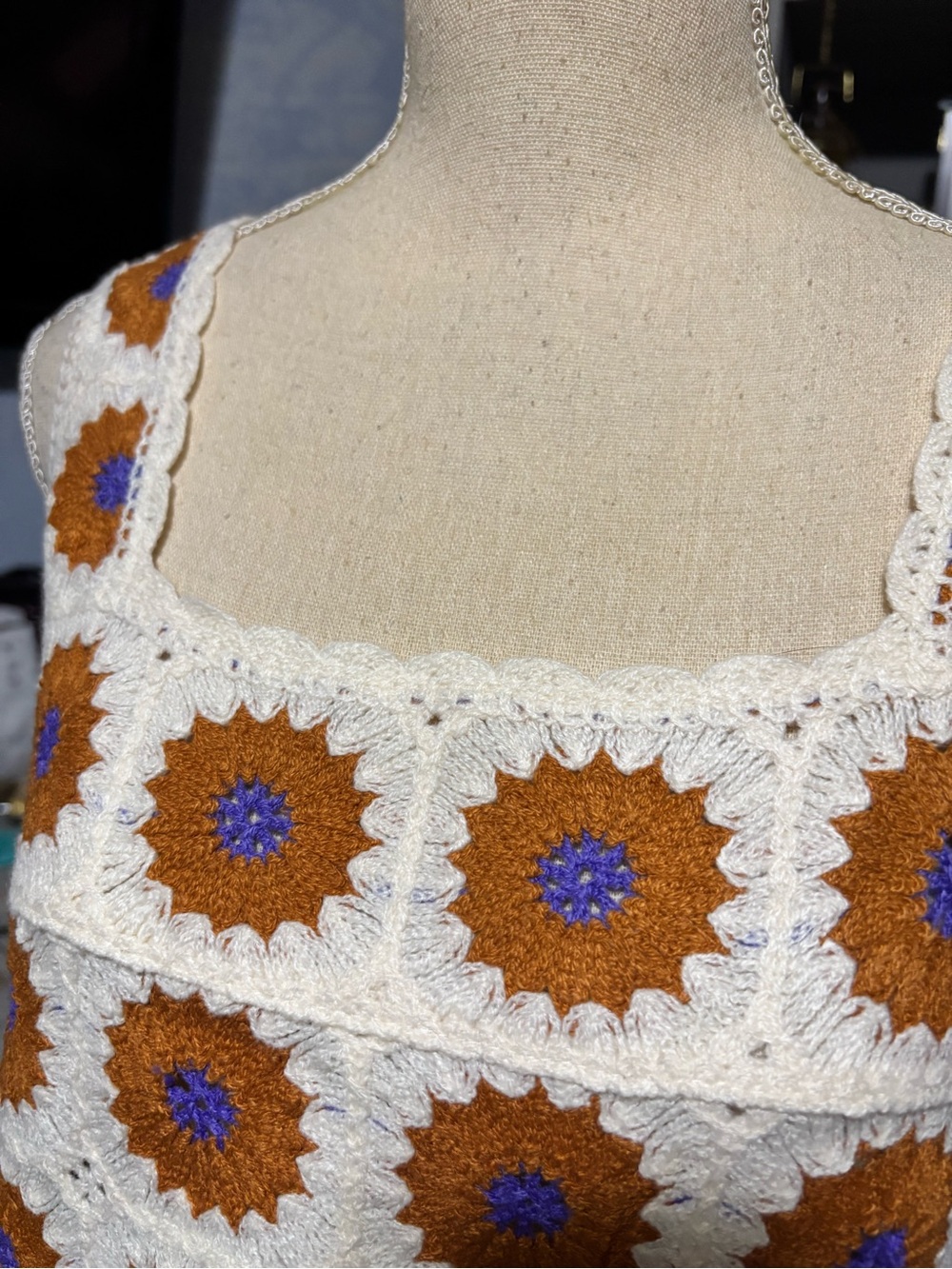 Rebellion Again Crochet Granny Square Tank Top XS Boho Festival Crop top - Picture 4 of 10